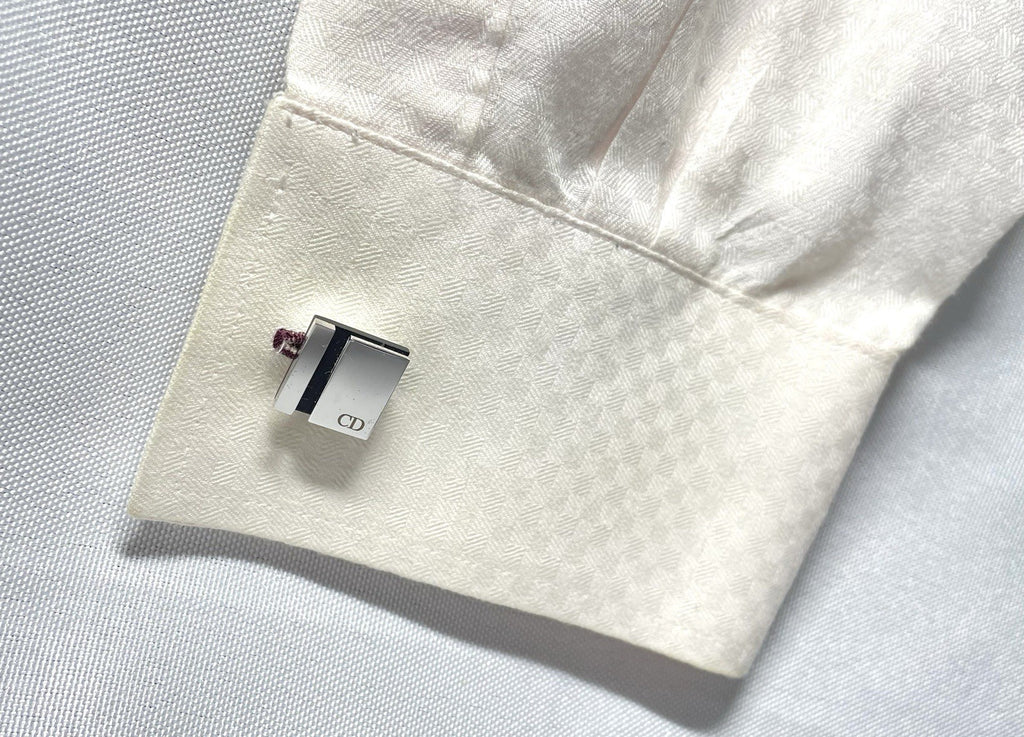 Auth [Rare] Dior Homme Cufflinks CD cutting line square Silver & Black