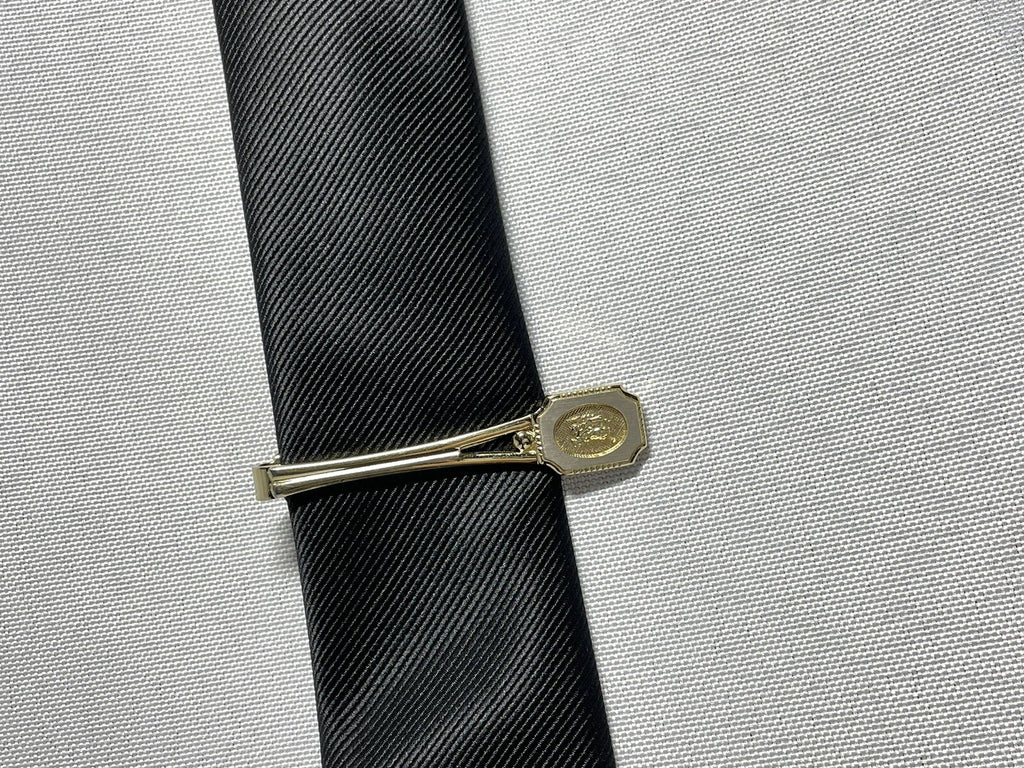 Auth Burberry Tie Clip Night horse Large Logo Bar pin Gold vintage