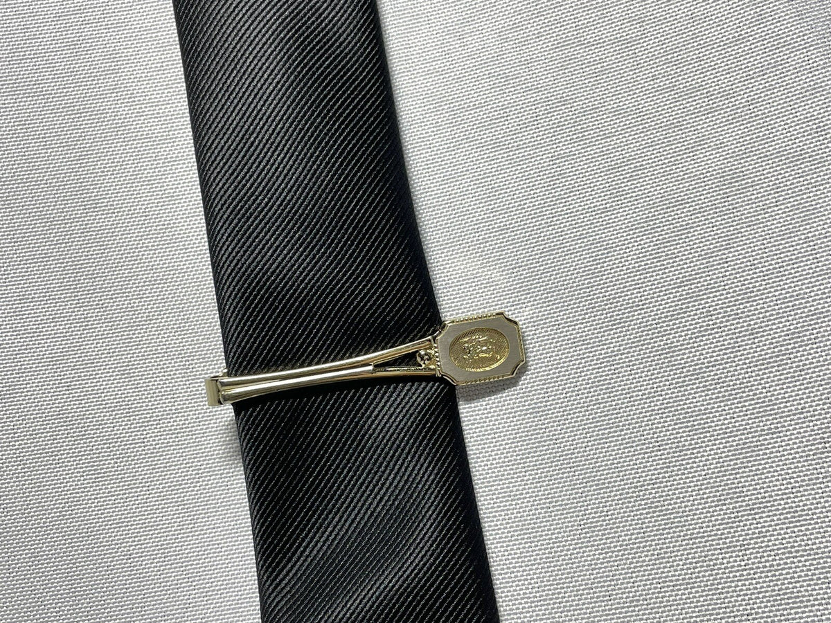 Auth Burberry Tie Clip Night horse Large Logo Bar pin Gold vintage