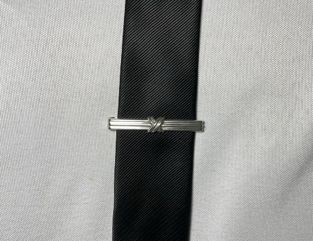Auth Rare Tiffany Signature Cross & Stripe Vintage tie clip pin bar silver SV925