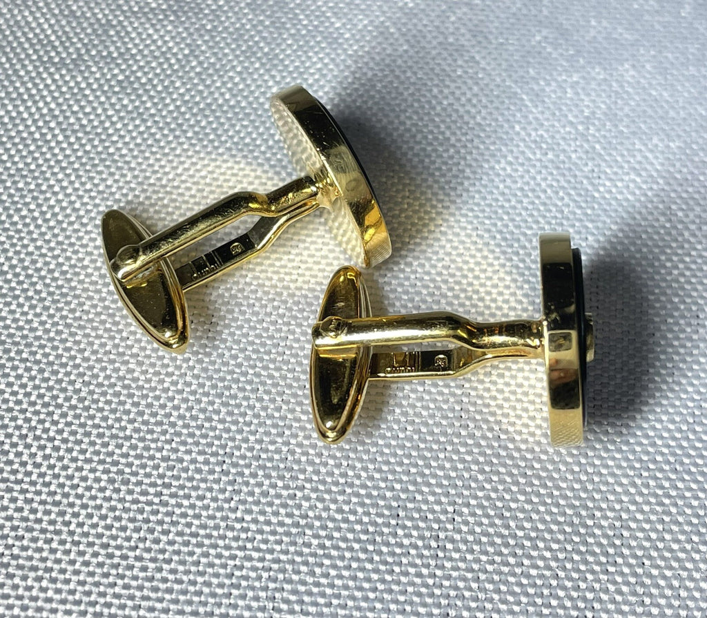 Auth [Rare] Dunhill Cufflinks D Logo Gold & Black Oval Vintage Antique Men's