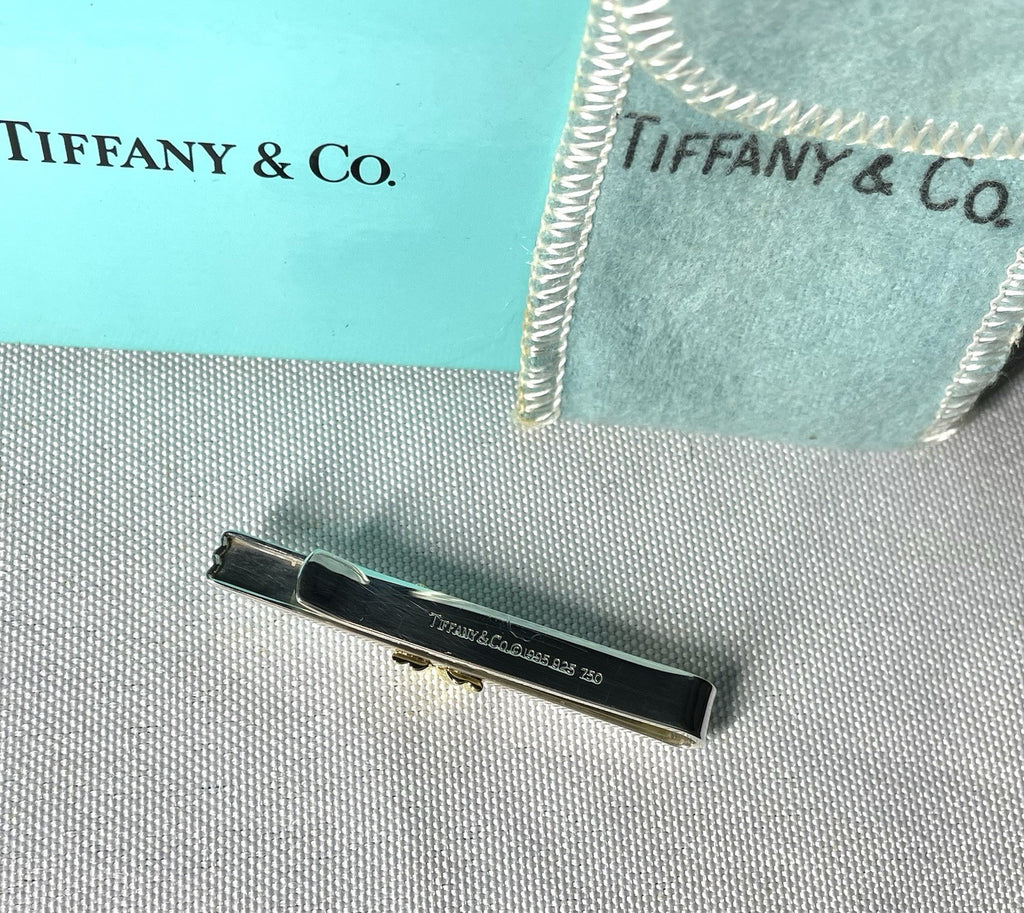 Auth [Beautiful] Tiffany Signature Cross&Stripe 18K 750 & SV925 tie clip pin bar