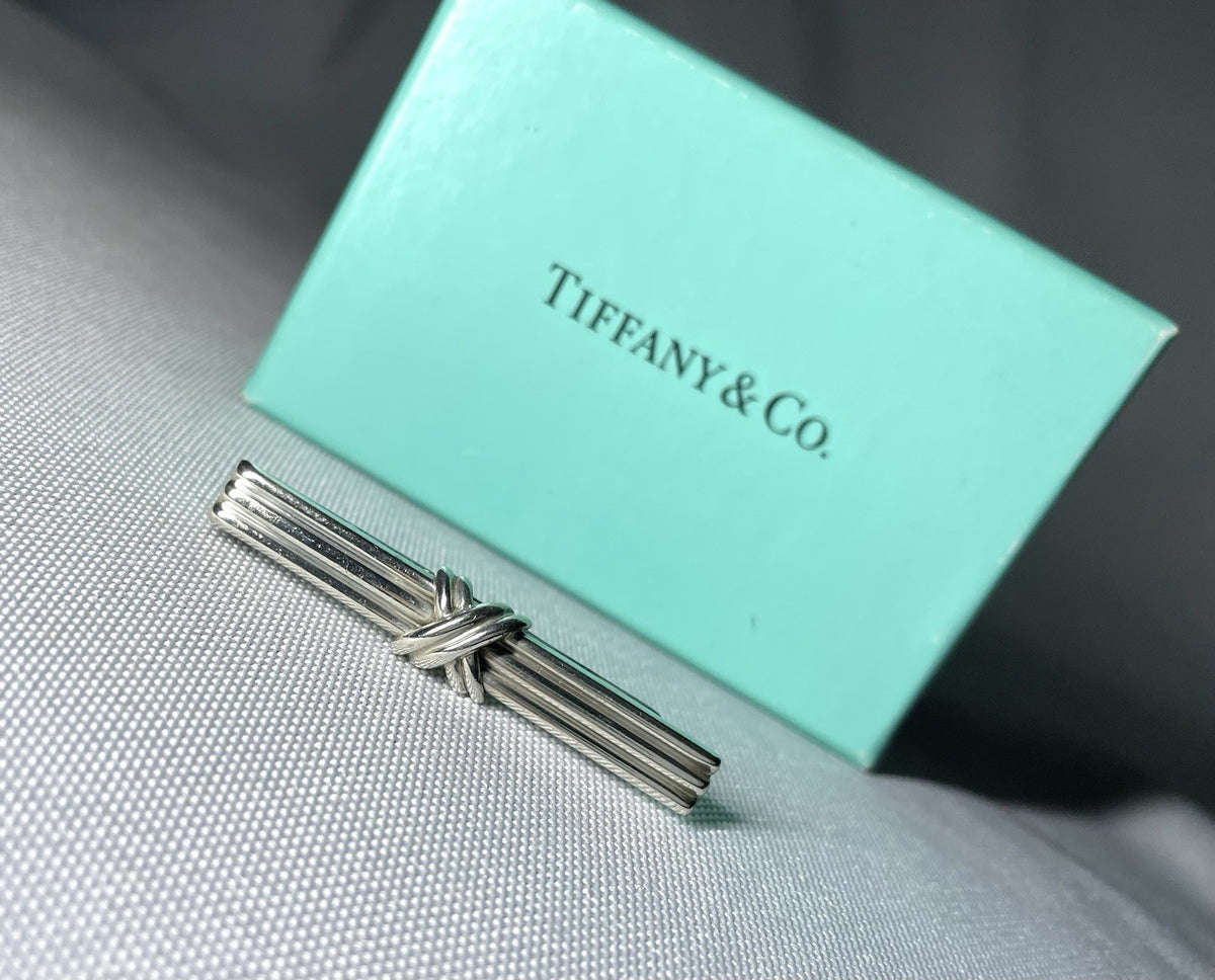 Auth Rare Tiffany Signature Cross & Stripe Vintage tie clip pin bar silver SV925