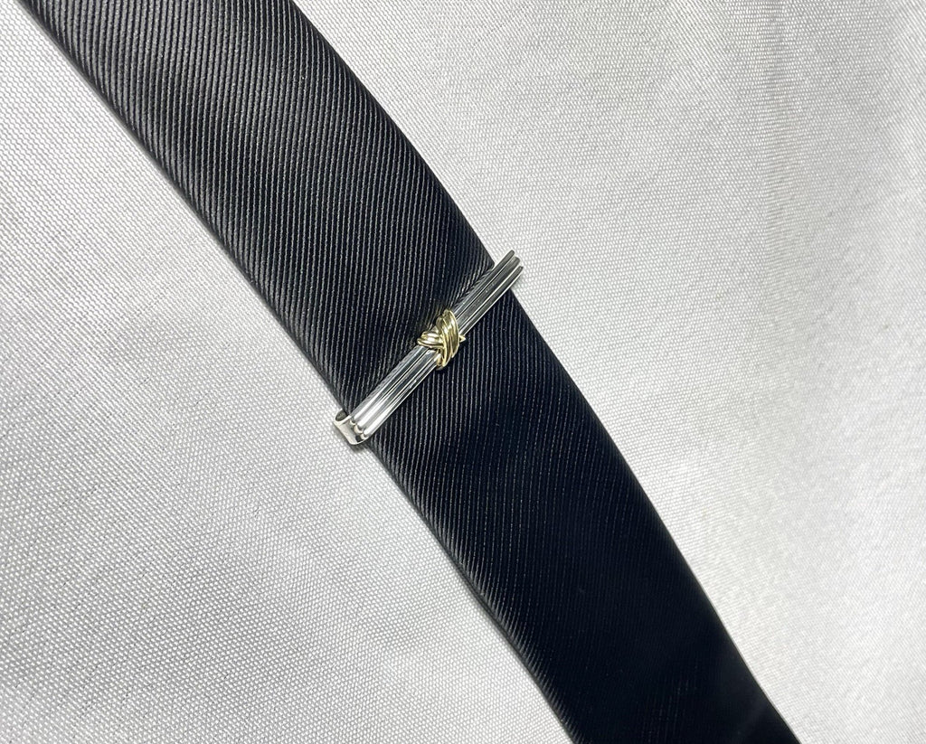 Auth [Beautiful] Tiffany Signature Cross&Stripe 18K 750 & SV925 tie clip pin bar