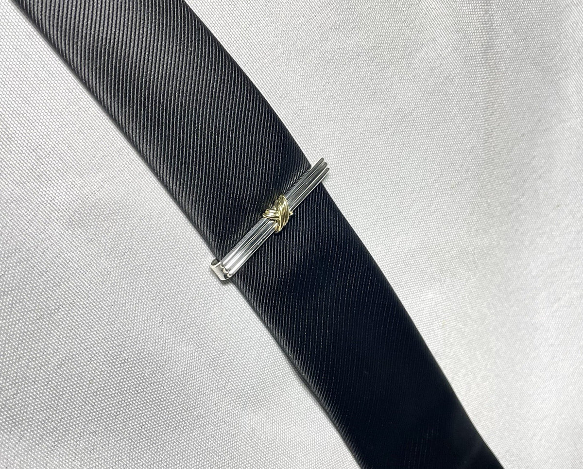 Auth [Beautiful] Tiffany Signature Cross&Stripe 18K 750 & SV925 tie clip pin bar