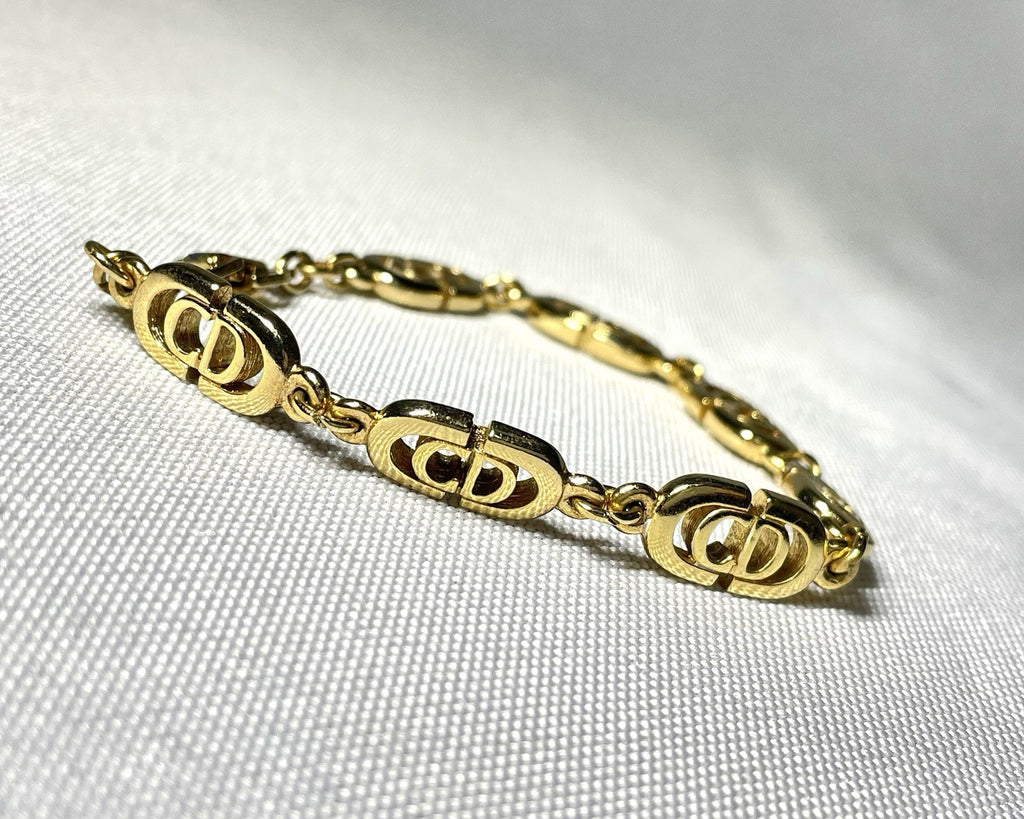 Auth [Rare] Christian Dior bracelet CD logo chain vintage Gold Ladies