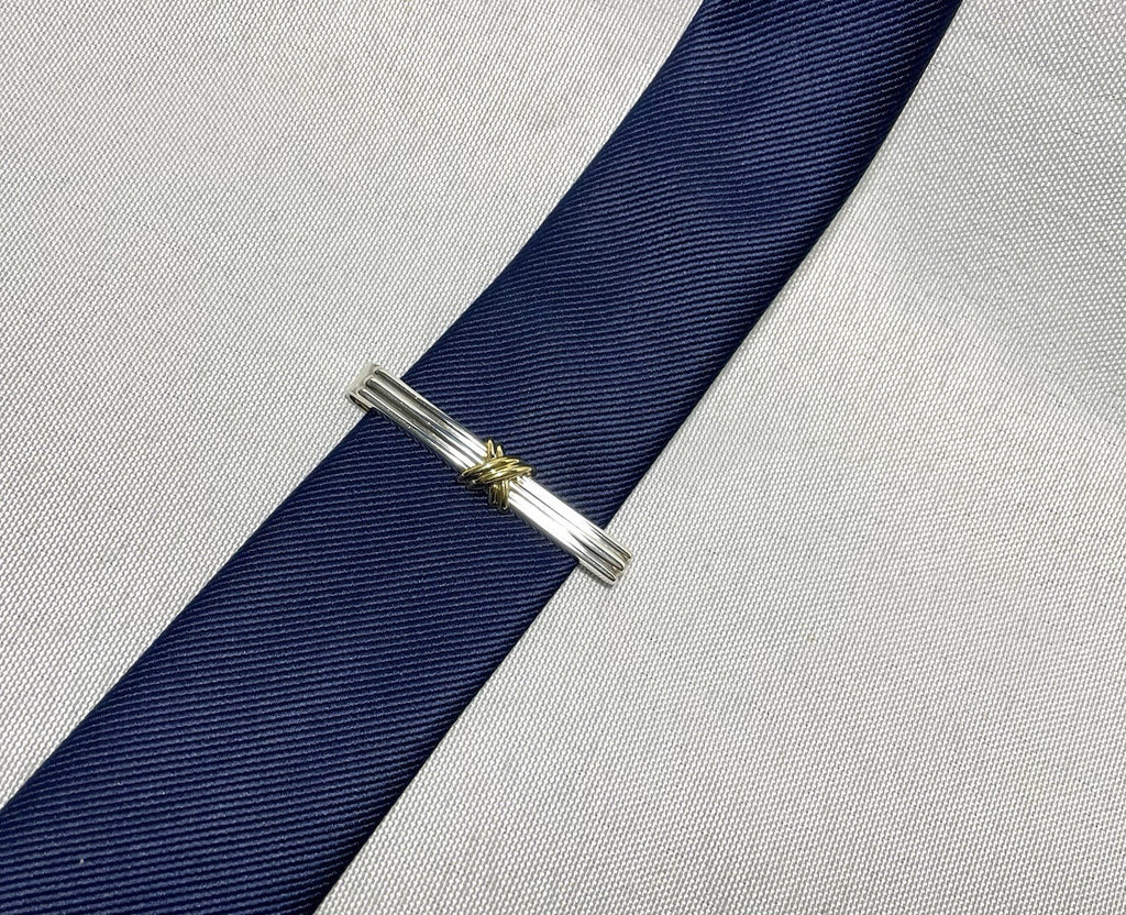 Auth [Beautiful] Tiffany Signature Cross&Stripe 18K 750 & SV925 tie clip pin bar