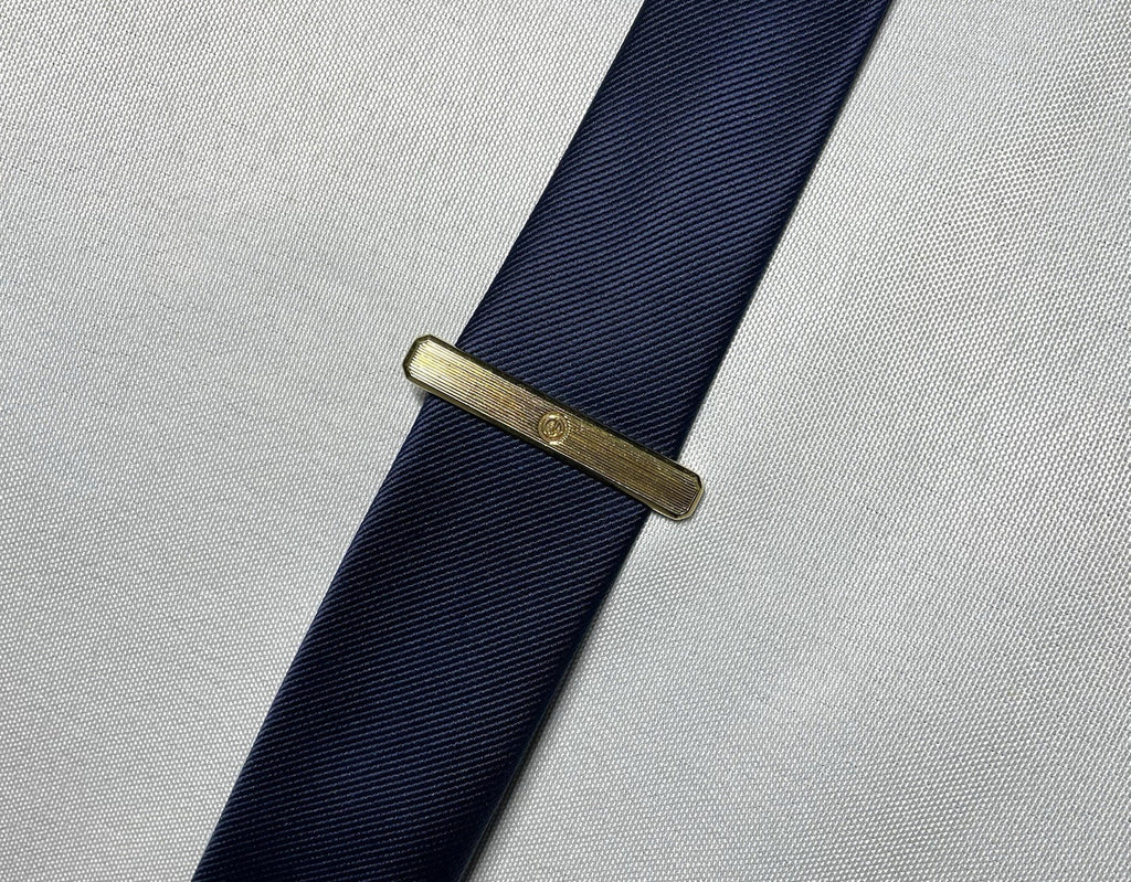 Auth Rare Dior CD Logo Stripe line Design Vintage Tie Clip Gold Bar pin Business