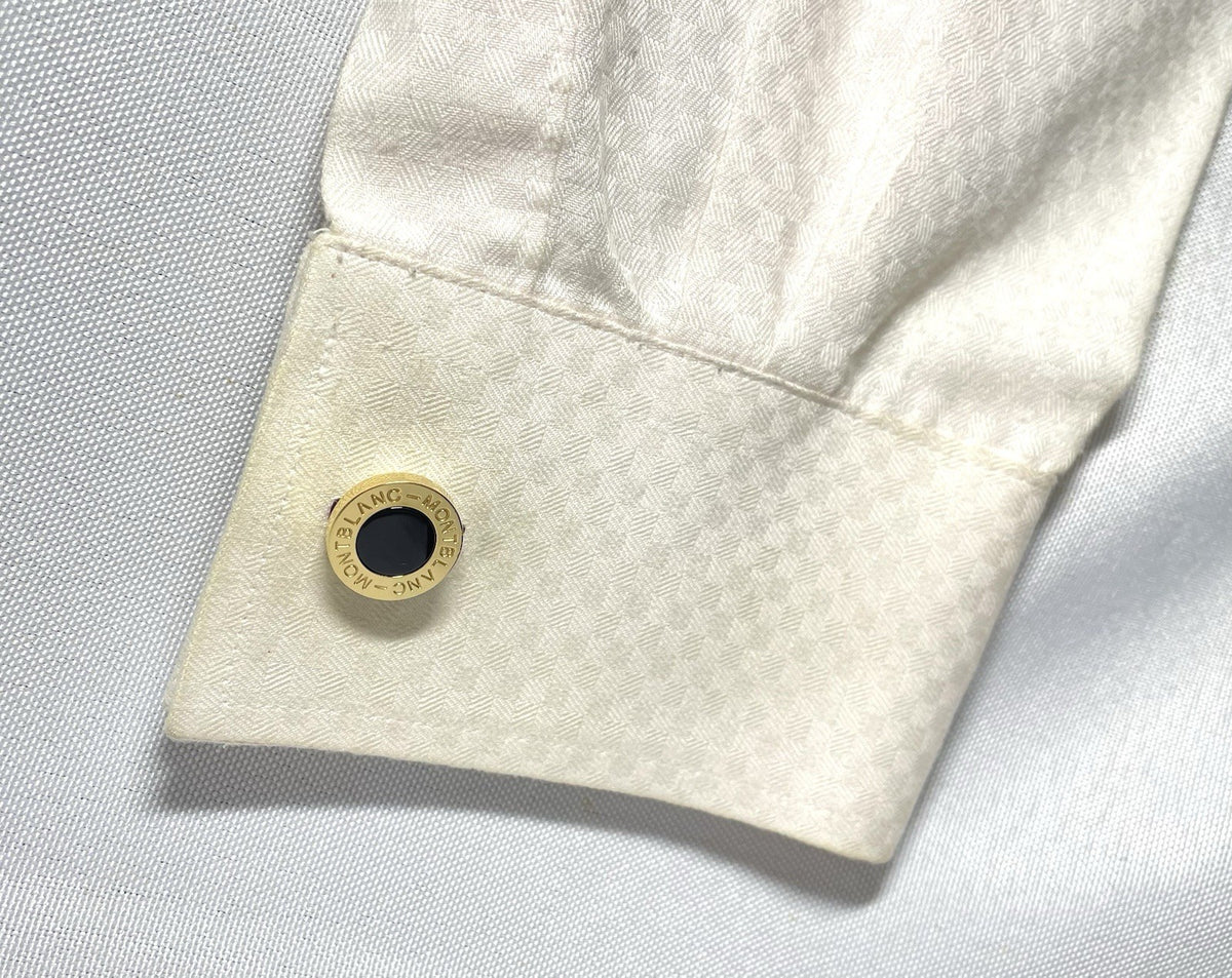 Auth [Beautiful] Montblanc Logo gold metallic & black onyx Oval cufflinks +Box