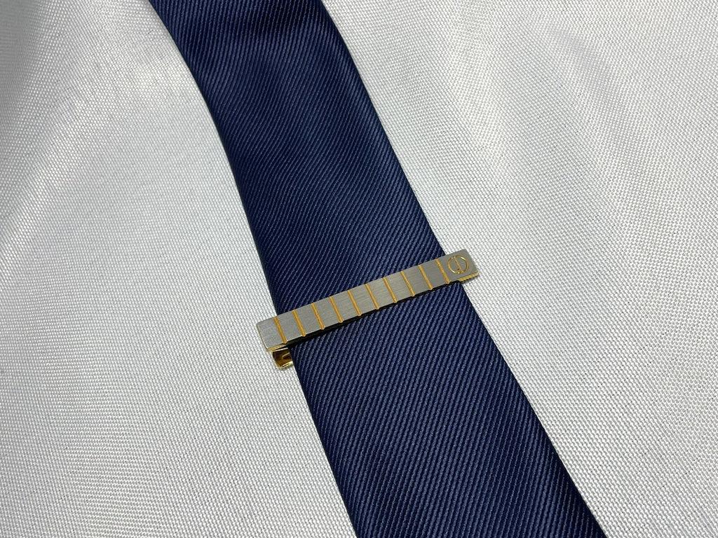Auth Dunhill d stripe line tie pin tie clip tie bar gold & matte silver
