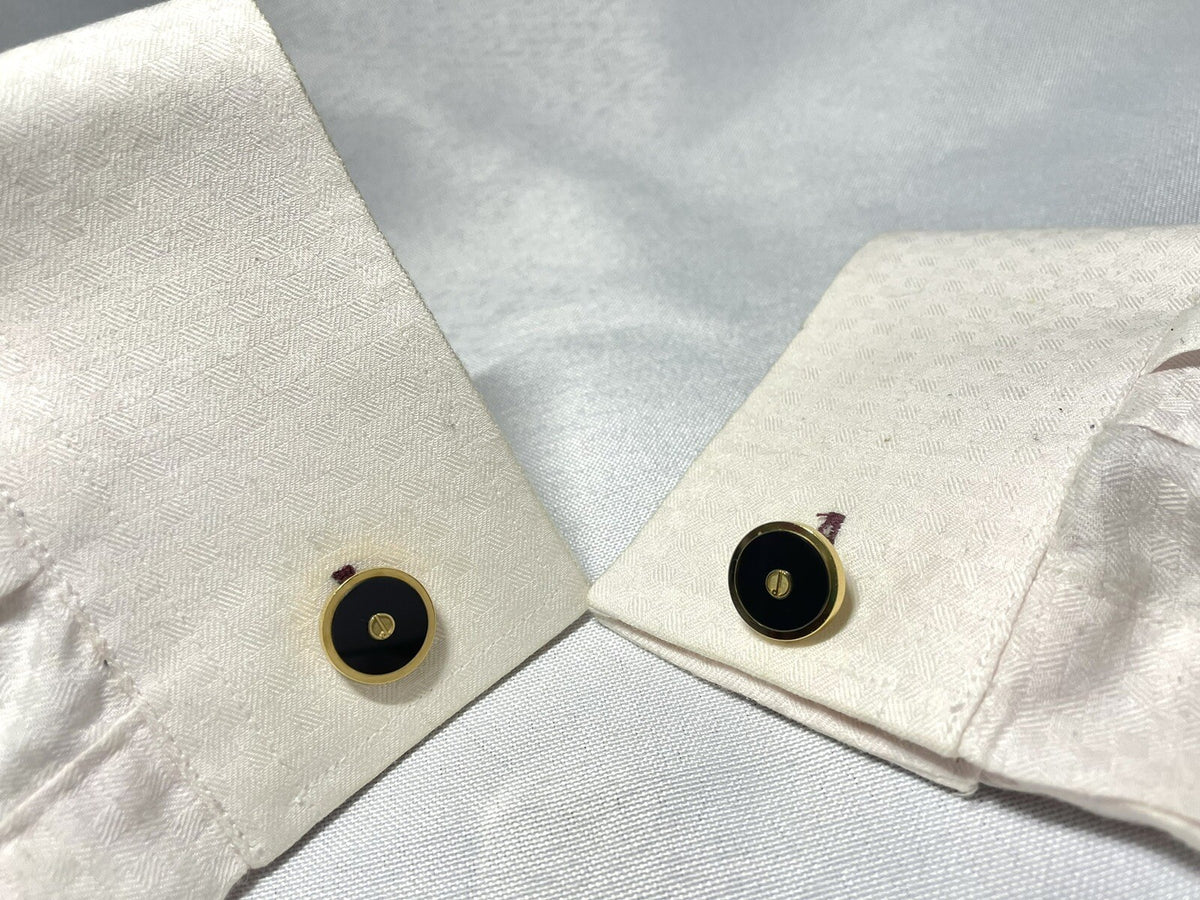 Auth [Rare] Dunhill Cufflinks D Logo Gold & Black Oval Vintage Antique Men's