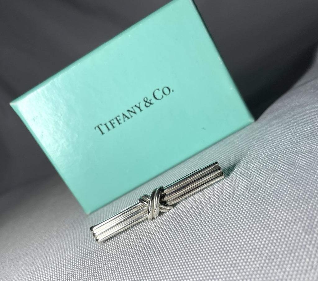 Auth Rare Tiffany Signature Cross & Stripe Vintage tie clip pin bar silver SV925