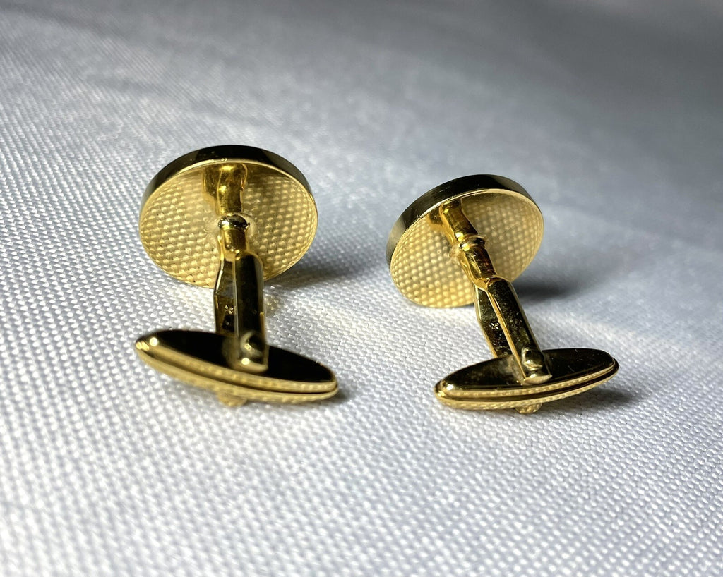 Auth [Rare] Dunhill Cufflinks D Logo Gold & Black Oval Vintage Antique Men's