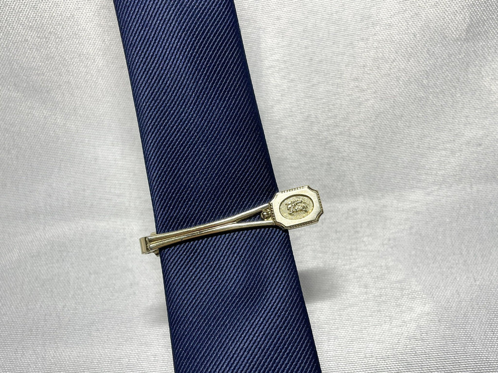 Auth Burberry Tie Clip Night horse Large Logo Bar pin Gold vintage