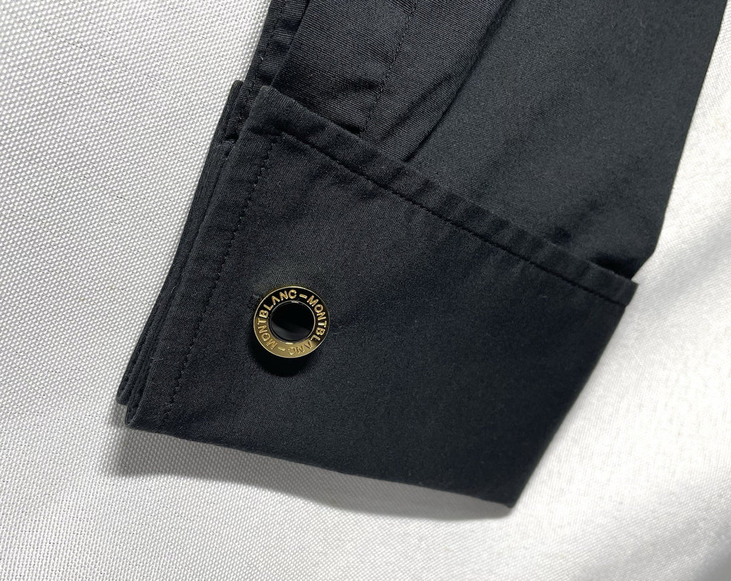 Auth [Beautiful] Montblanc Logo gold metallic & black onyx Oval cufflinks +Box