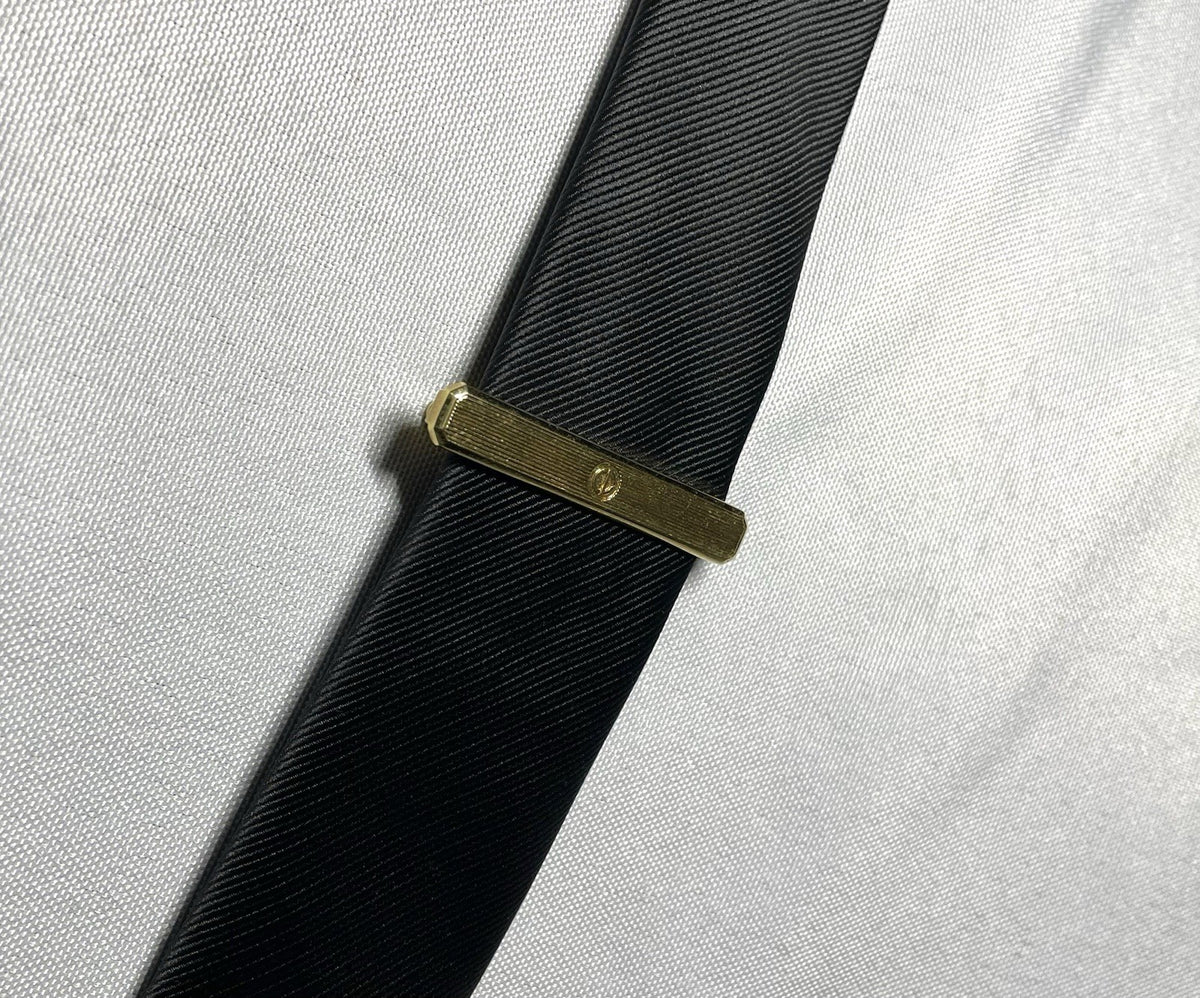 Auth Rare Dior CD Logo Stripe line Design Vintage Tie Clip Gold Bar pin Business