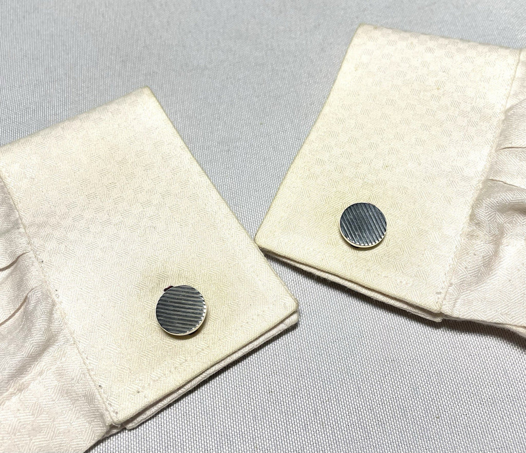 Auth [Beautiful] Tiffany Stripe Line Sterling Silver925 Vintage Cufflinks +Box