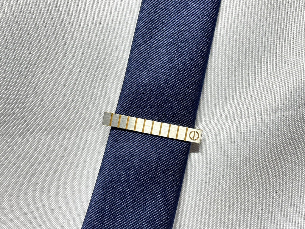 Auth Dunhill d stripe line tie pin tie clip tie bar gold & matte silver