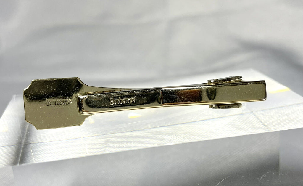 Auth Burberry Tie Clip Night horse Large Logo Bar pin Gold vintage
