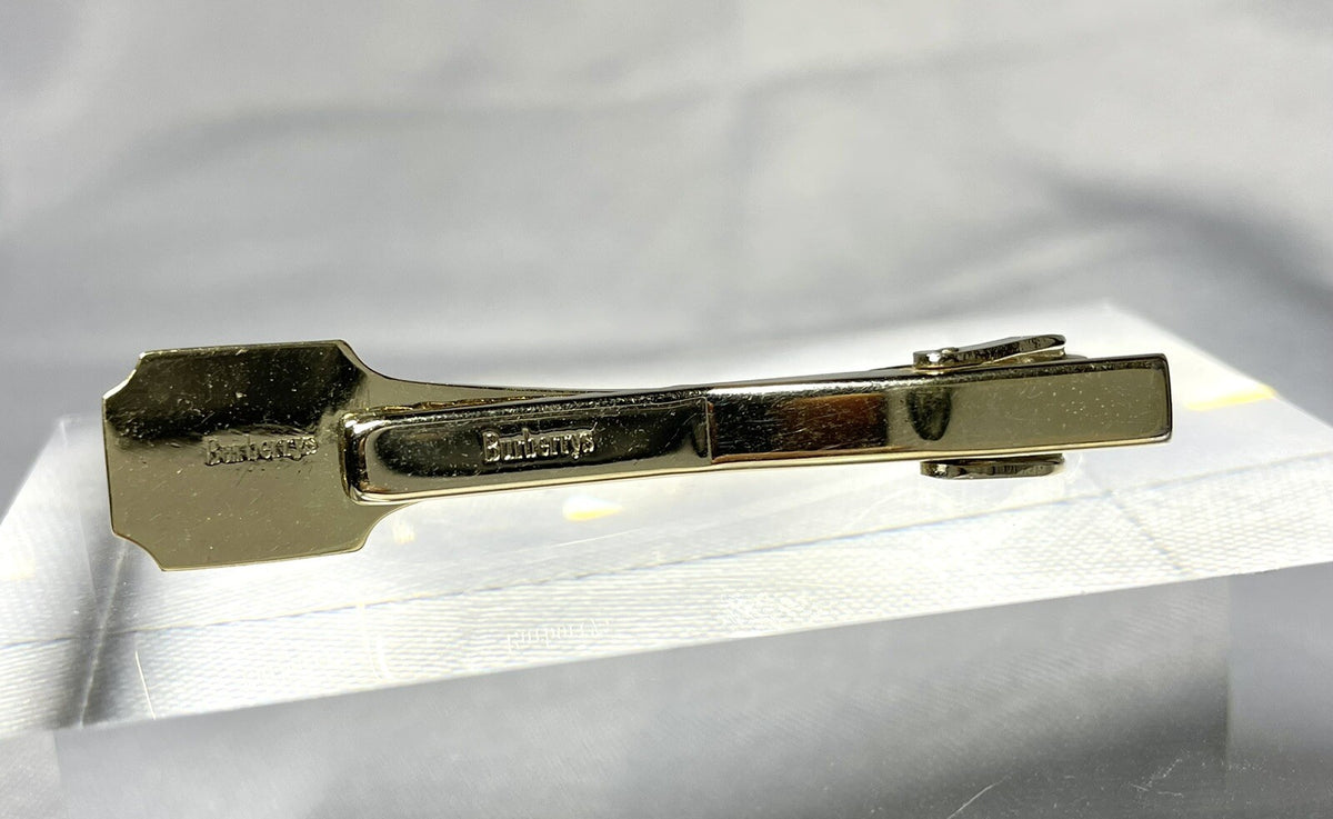 Auth Burberry Tie Clip Night horse Large Logo Bar pin Gold vintage