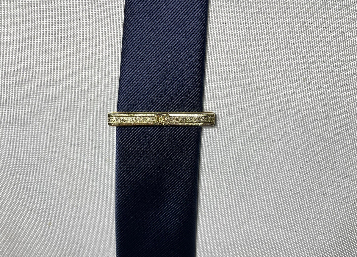 Auth [Rare] Dior tie clip logo tie bar tie pin gold vintage Mens Business +Box