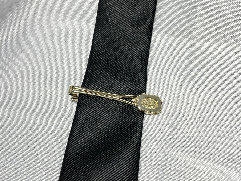 Auth Burberry Tie Clip Night horse Large Logo Bar pin Gold vintage