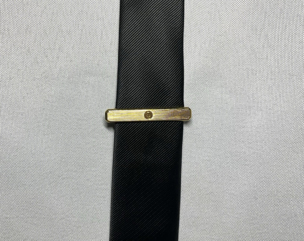 Auth Rare Dior CD Logo Stripe line Design Vintage Tie Clip Gold Bar pin Business
