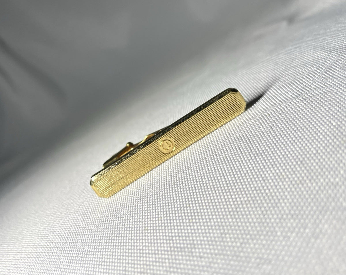 Auth Rare Dior CD Logo Stripe line Design Vintage Tie Clip Gold Bar pin Business