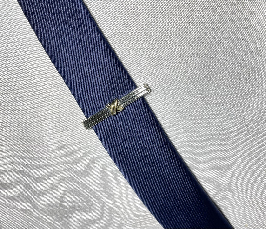 Auth [Beautiful] Tiffany Signature Cross&Stripe 18K 750 & SV925 tie clip pin bar