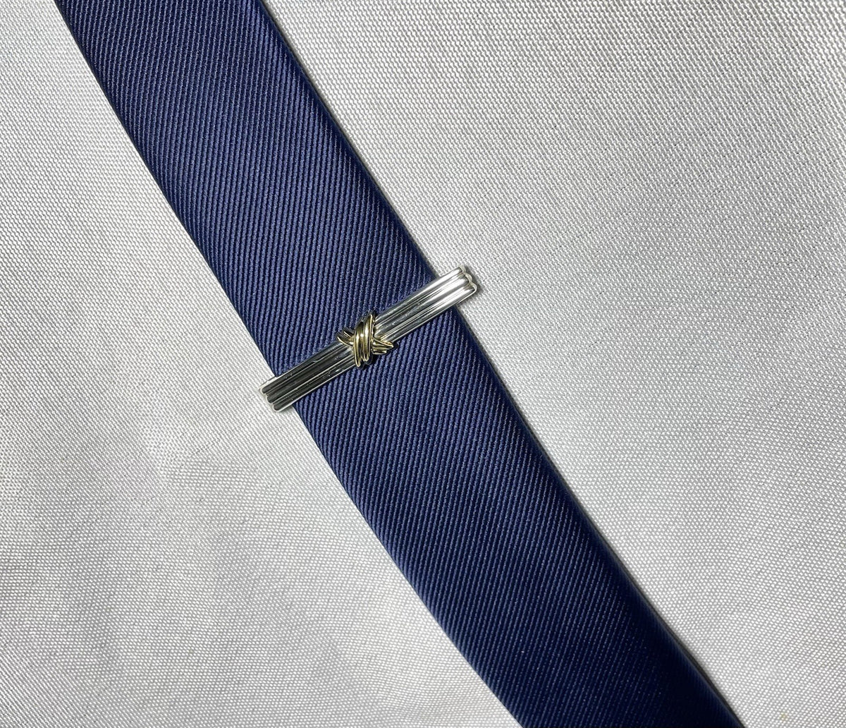 Auth [Beautiful] Tiffany Signature Cross&Stripe 18K 750 & SV925 tie clip pin bar