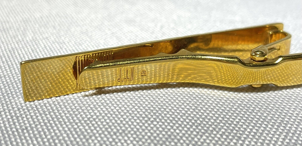 Auth Dunhill d stripe line tie pin tie clip tie bar gold & matte silver