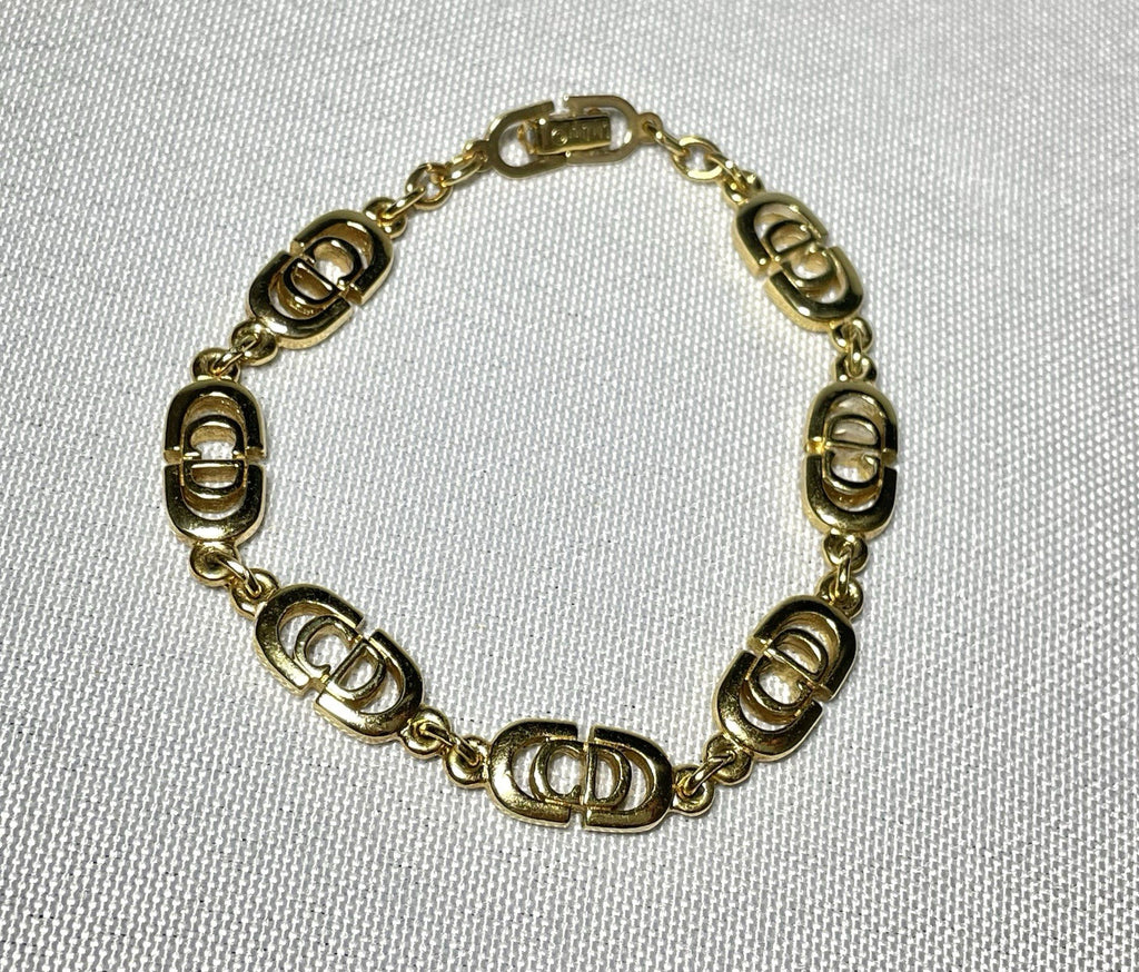 Auth [Rare] Christian Dior bracelet CD logo chain vintage Gold Ladies
