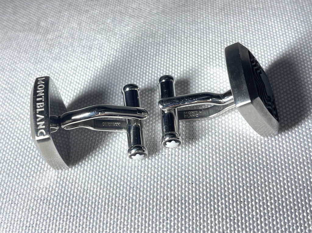 Auth Montblanc cufflinks Meisterstuck Black Star side Logo matte silver